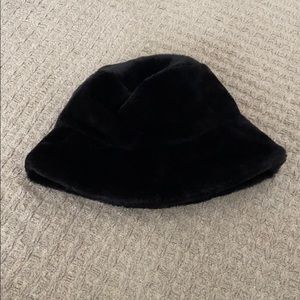 black faux fur bucket hat